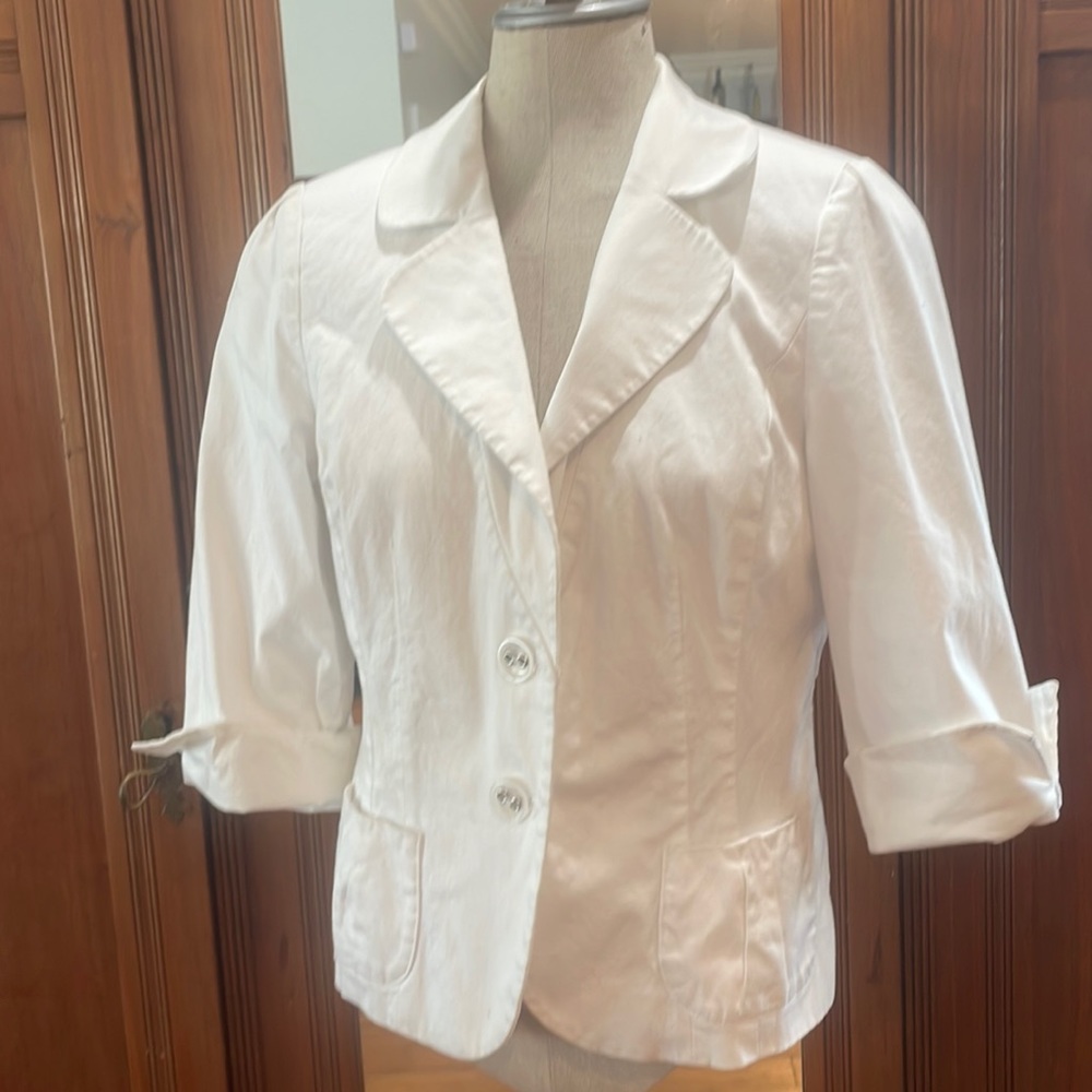 Josephine studio blazer white boxy jacket shoulder pads cotton women’s size 10